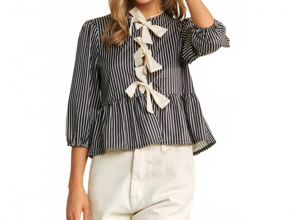 NEW SWEET GENERIS striped babydoll top in black and white